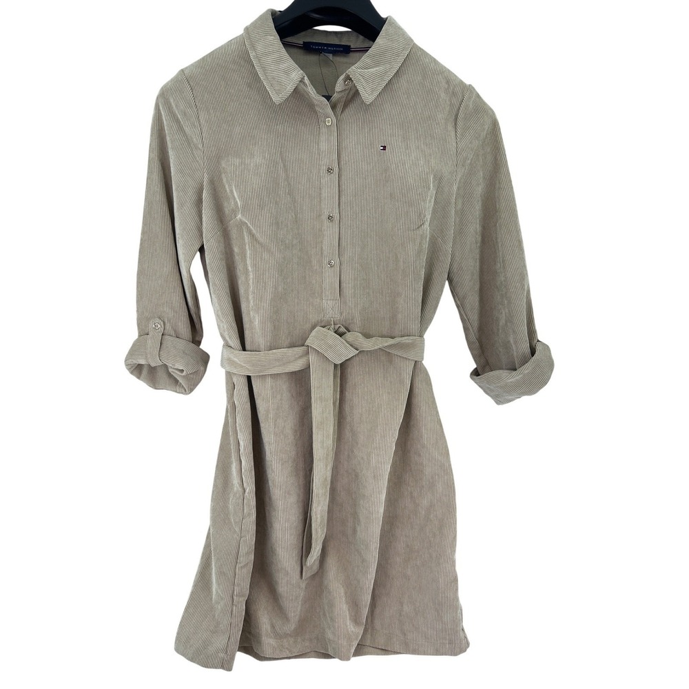 NWT Tommy‎ Hilfiger Shirt Dress Womens Sz 10 Beige Corduroy